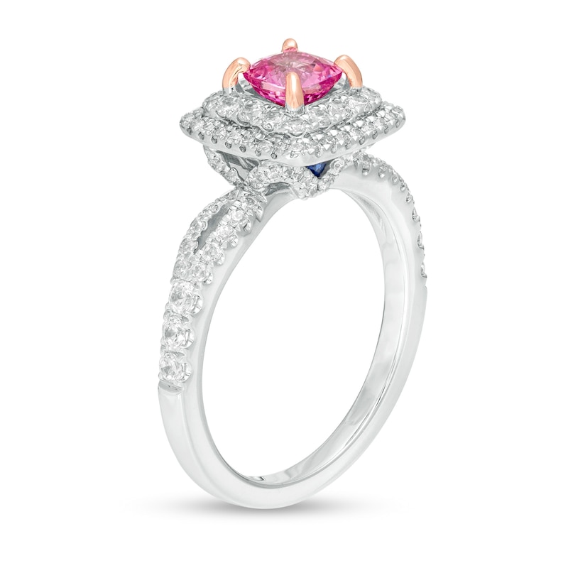 Vera Wang Love Collection Certified Cushion-Cut Sapphire and 0.69 CT. T.W. Diamond Engagement Ring in 14K White Gold|Peoples Jewellers