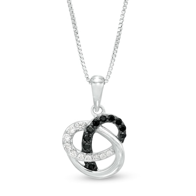 0.21 CT. T.W. Enhanced Black and White Diamond Pretzel Knot Pendant in Sterling Silver