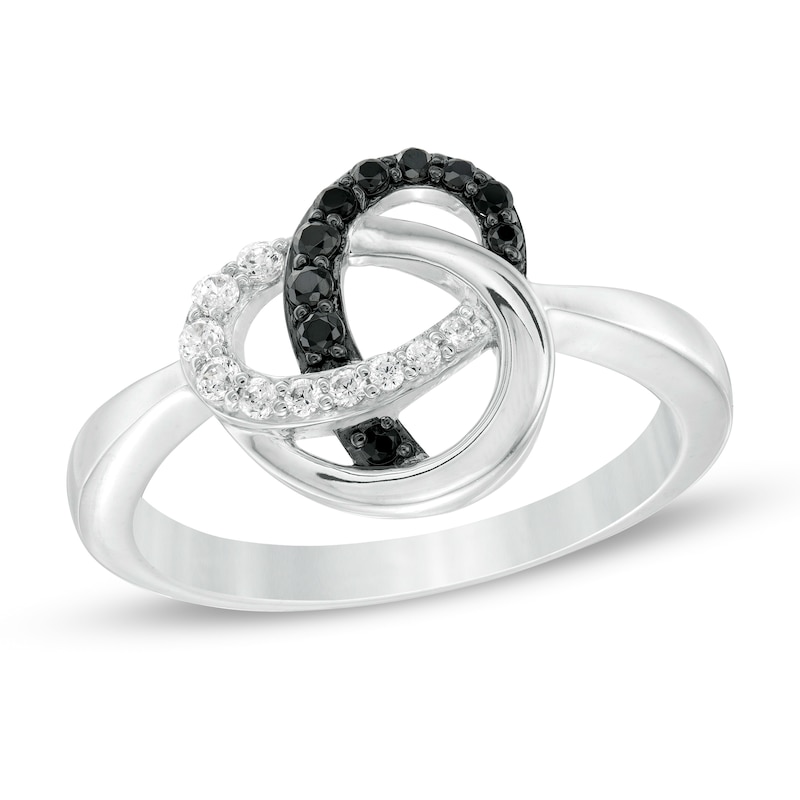 0.21 CT. T.W. Enhanced Black and White Diamond Pretzel Knot Ring in Sterling Silver|Peoples Jewellers