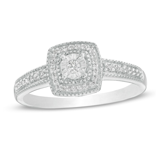 0.145 CT. T.W. Diamond Cushion Frame Vintage-Style Promise Ring in Sterling Silver