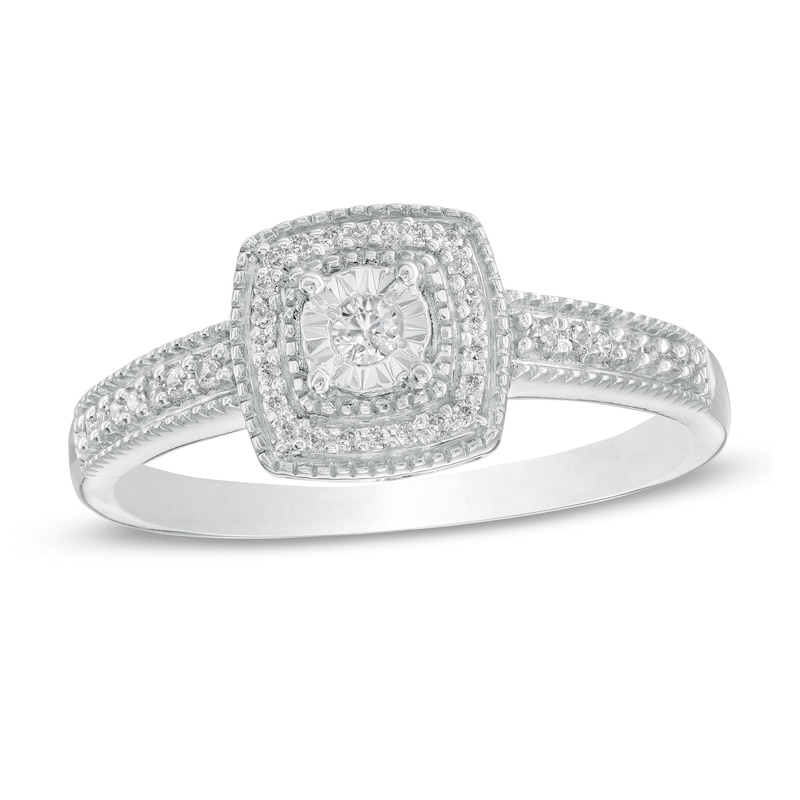 0.145 CT. T.W. Diamond Cushion Frame Vintage-Style Promise Ring in Sterling Silver|Peoples Jewellers