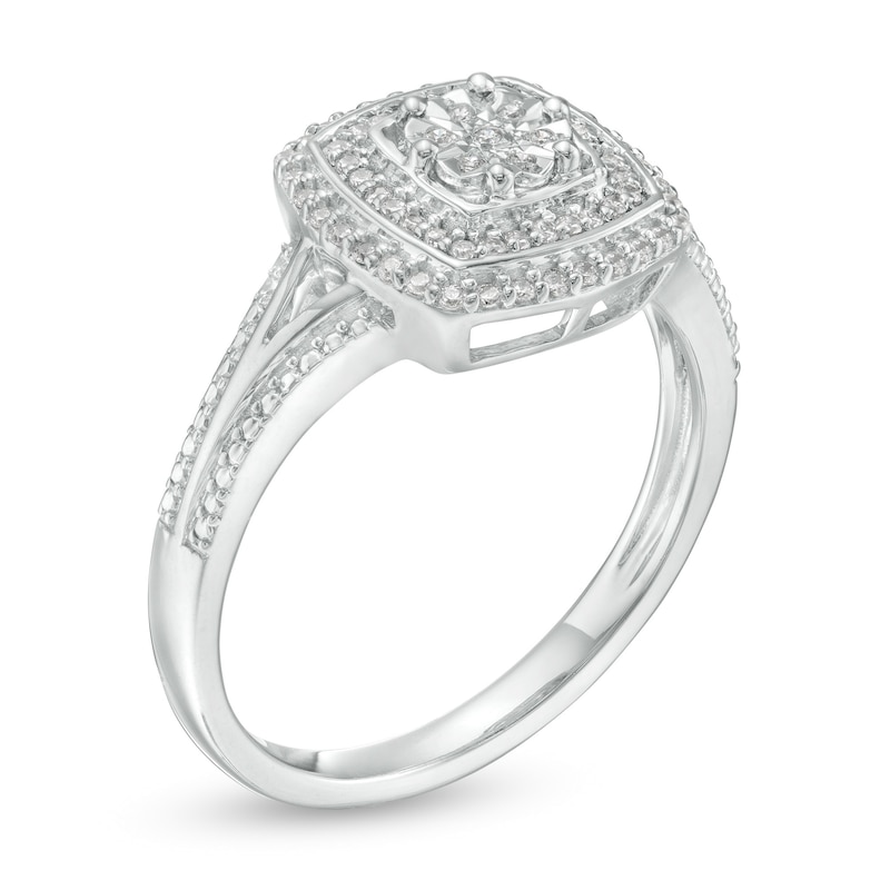 0.18 CT. T.W. Composite Diamond Double Cushion Frame Split Shank Promise Ring in Sterling Silver|Peoples Jewellers