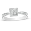 0.065 CT. T.W. Quad Diamond Square Frame Vintage-Style Promise Ring in Sterling Silver