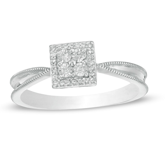 0.065 CT. T.W. Quad Diamond Square Frame Vintage-Style Promise Ring in Sterling Silver