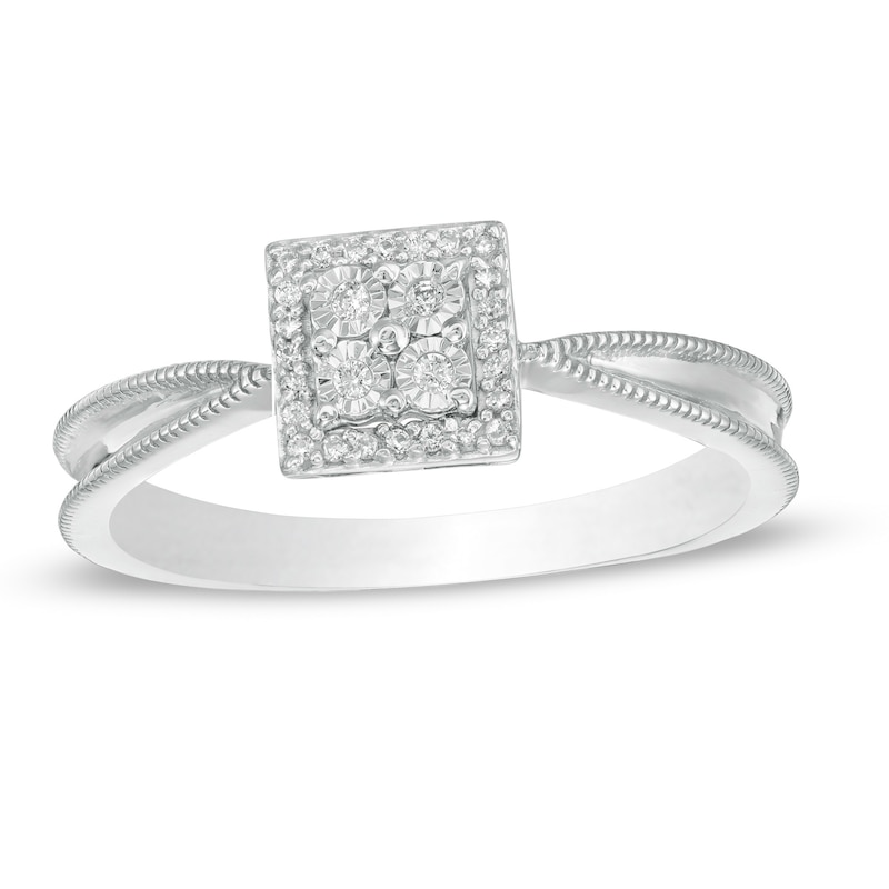0.065 CT. T.W. Quad Diamond Square Frame Vintage-Style Promise Ring in Sterling Silver|Peoples Jewellers