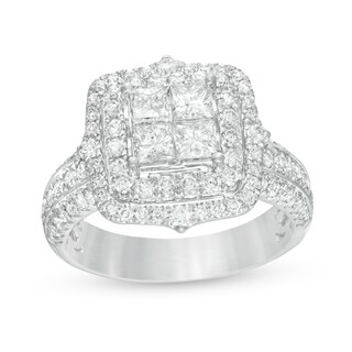 1.65 CT. T.W. Quad Princess-Cut Diamond Double Frame Engagement Ring in 14K White Gold