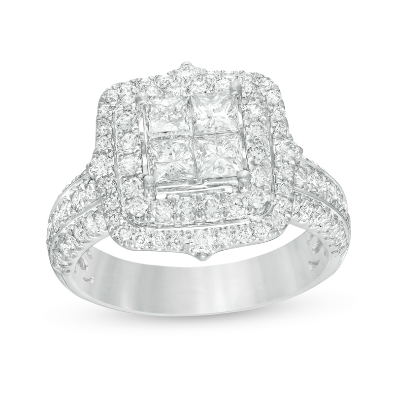 1.65 CT. T.W. Quad Princess-Cut Diamond Double Frame Engagement Ring in 14K White Gold|Peoples Jewellers