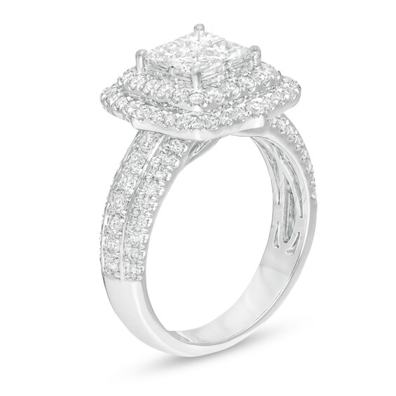 1.65 CT. T.W. Quad Princess-Cut Diamond Double Frame Engagement Ring in 14K White Gold