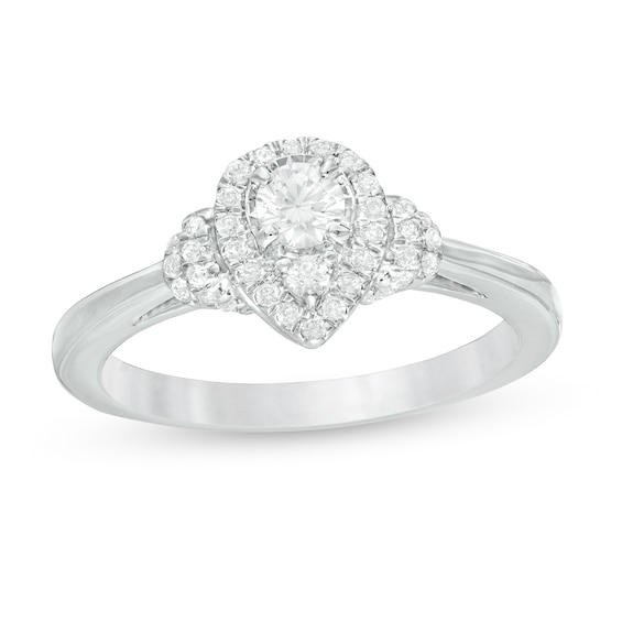 0.40 CT. T.W. Composite Diamond Pear-Shaped Frame Collar Engagement Ring in 10K White Gold