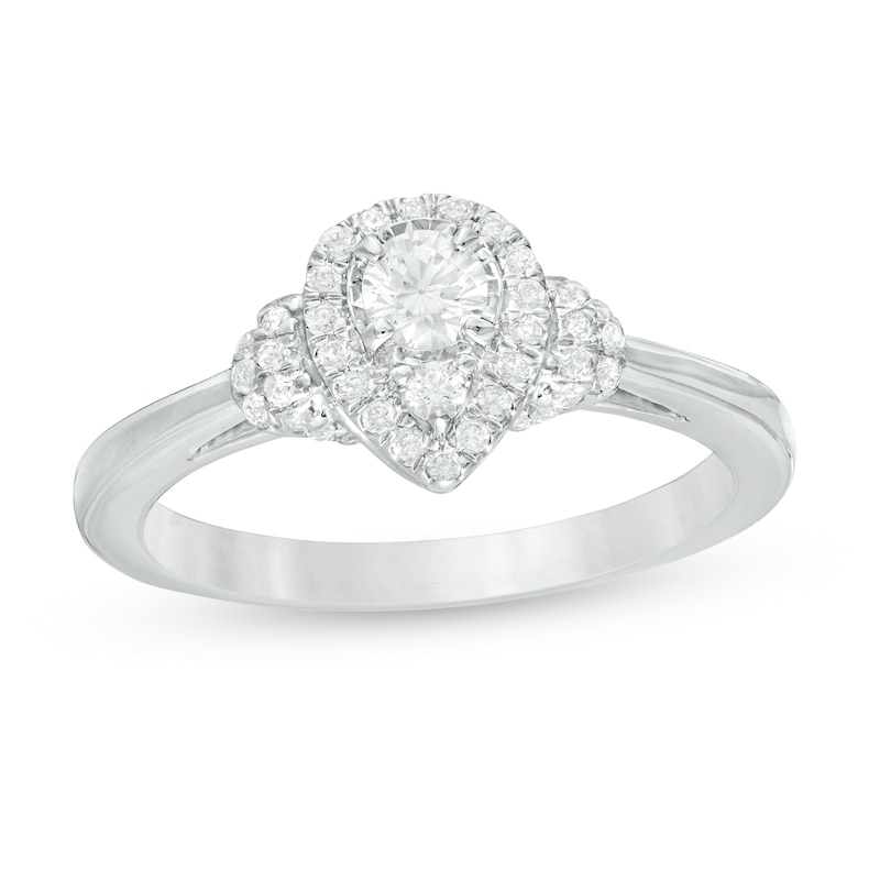 0.40 CT. T.W. Composite Diamond Pear-Shaped Frame Collar Engagement Ring in 10K White Gold|Peoples Jewellers