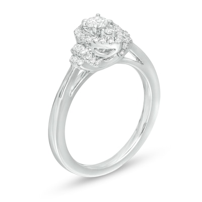 0.40 CT. T.W. Composite Diamond Pear-Shaped Frame Collar Engagement Ring in 10K White Gold