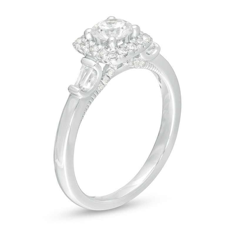 0.69 CT. T.W. Baguette and Round Diamond Cushion Frame Collar Engagement Ring in 14K White Gold|Peoples Jewellers
