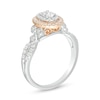 Thumbnail Image 2 of 0.58 CT. T.W. Oval Diamond Double Frame Tri-Sides Engagement Ring in 14K Two-Tone Gold