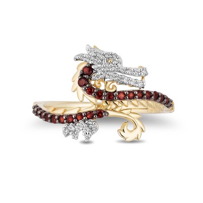 Enchanted Disney Mulan Garnet and 0.065 CT. T.W. Diamond Mushu Dragon Ring in 10K Gold - Size 7