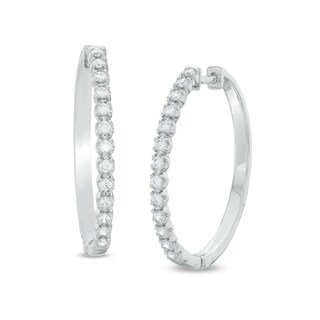 0.50 CT. T.W. Diamond Hoop Earrings in 10K White Gold