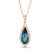 Thumbnail Image 0 of EFFY™ Collection Elongated Pear-Shaped London Blue Topaz and 0.21 CT. T.W. Diamond Teardrop Pendant in 14K Rose Gold