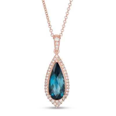 EFFY™ Collection Elongated Pear-Shaped London Blue Topaz and 0.21 CT. T.W. Diamond Teardrop Pendant in 14K Rose Gold