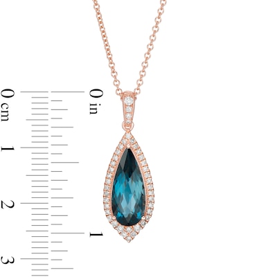 EFFY™ Collection Elongated Pear-Shaped London Blue Topaz and 0.21 CT. T.W. Diamond Teardrop Pendant in 14K Rose Gold