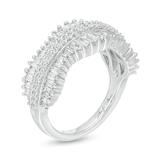 Marilyn Monroe™ Collection 1.00 CT. T.W. Baguette and Round Diamond Concave Ring in 10K White Gold