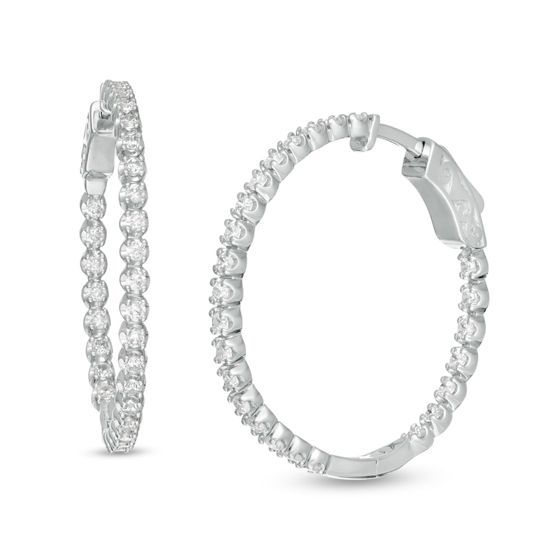 Marilyn Monroe™ Collection 1.00 CT. T.W. Journey Diamond Inside-Out Hoop Earrings in 10K White Gold|Peoples Jewellers