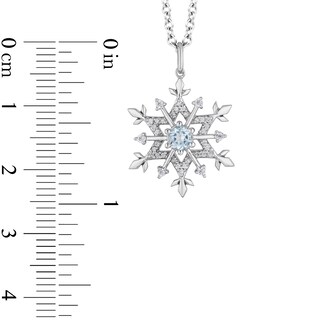 Enchanted Disney Elsa 4.0mm Aquamarine and 0.15 CT. T.W. Diamond Snowflake Pendant in Sterling Silver - 19"