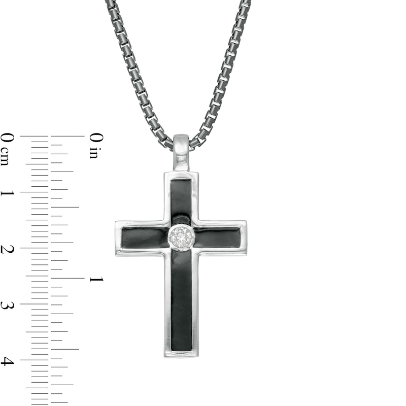Vera Wang Men 0.145 CT. Diamond Solitaire Black Enamel Cross Pendant in Sterling Silver with Black Rhodium - 22"|Peoples Jewellers