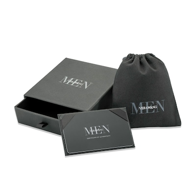 Vera Wang Men 0.145 CT. Diamond Solitaire Black Enamel Cross Pendant in Sterling Silver with Black Rhodium - 22"