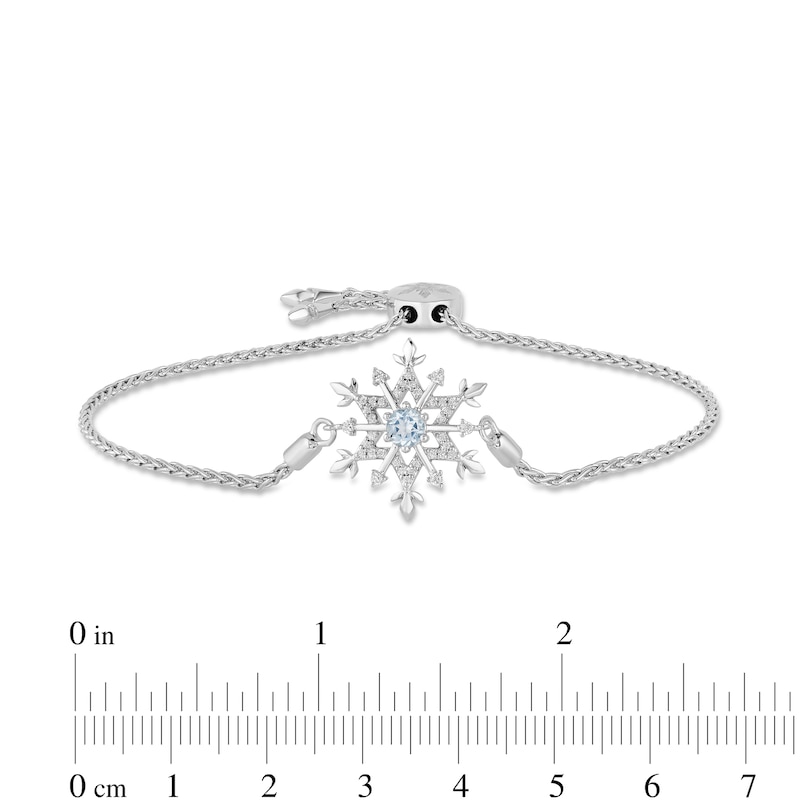 Enchanted Disney Elsa 4.0mm Aquamarine and 0.15 CT. T.W. Diamond Snowflake Bolo Bracelet in Sterling Silver - 9.0"|Peoples Jewellers