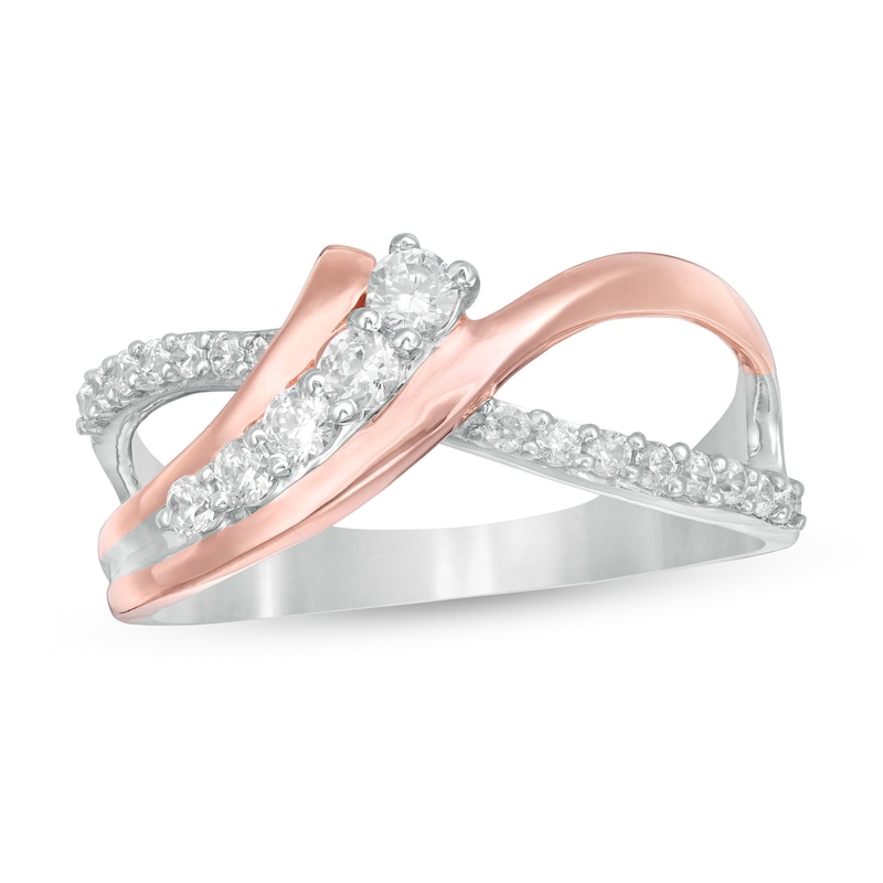 0.29 CT. T.W. Diamond Crossover Ring in Sterling Silver and 10K Rose Gold|Peoples Jewellers