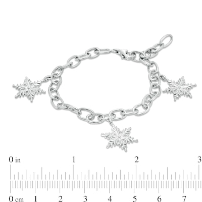 Diamond Accent Snowflake Charm Bracelet in Sterling Silver - 7.5"