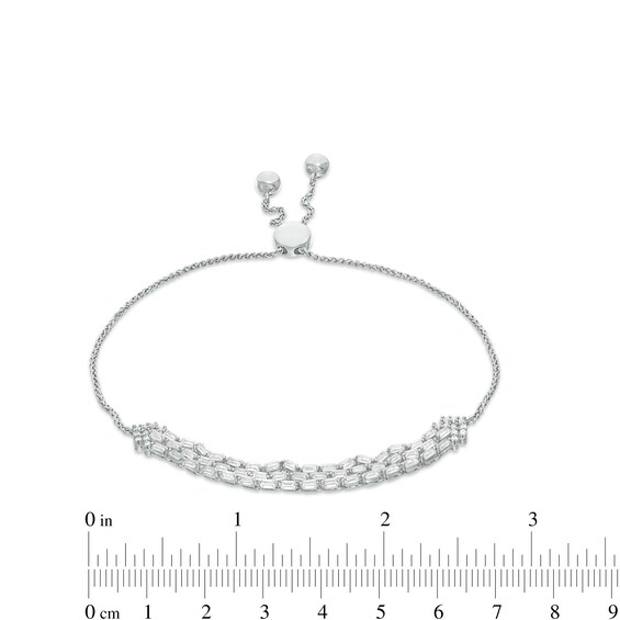 Marilyn Monroe™ Collection 1.00 CT. T.W. Baguette and Round Diamond Multi-Row Bolo Bracelet in 10K White Gold - 9.5"