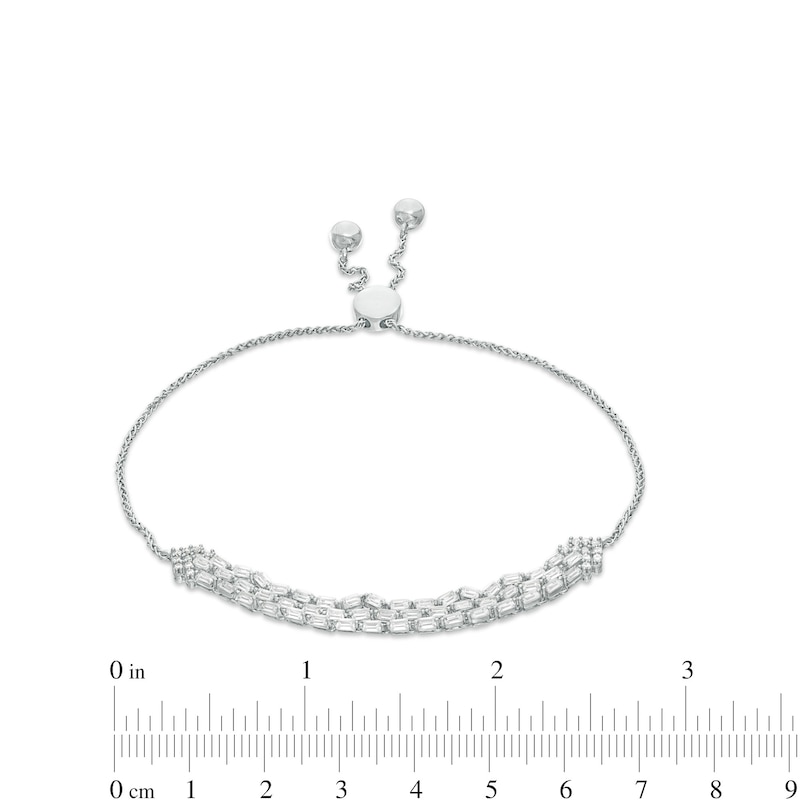 Main Image 2 of Marilyn Monroe™ Collection 1.00 CT. T.W. Baguette and Round Diamond Multi-Row Bolo Bracelet in 10K White Gold - 9.5&quot;