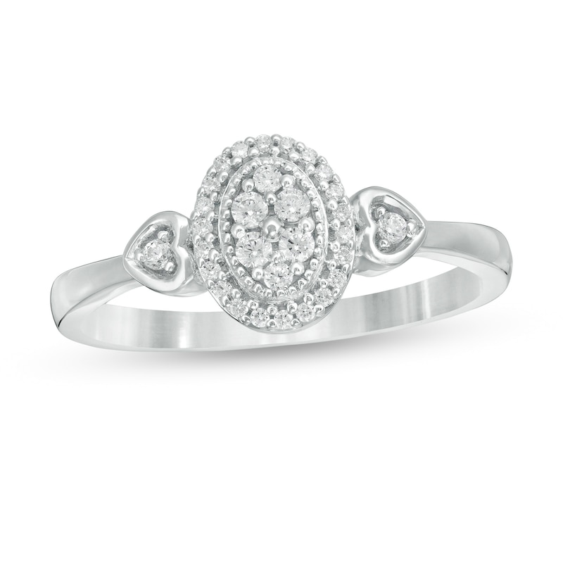 0.145 CT. T.W. Composite Diamond Oval Frame Heart-Sides Promise Ring in 10K White Gold