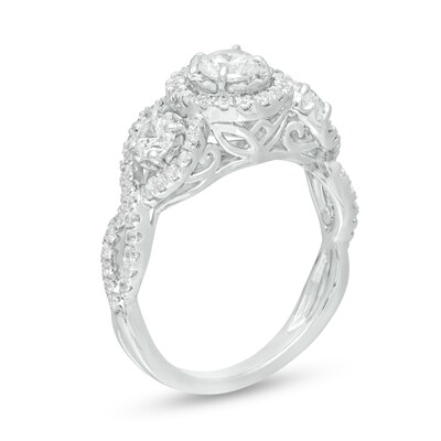 1.00 CT. T.W. Diamond Past Present Future® Frame Twist Engagement Ring in 10K White Gold