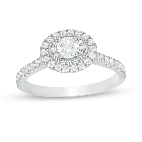 0.60 CT. T.W. Certified Canadian Diamond Double Frame Vintage-Style Engagement Ring in 14K White Gold (I/I1)