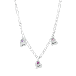 Mother's Birthstone Engravable Heart Charm Station Necklace (1-5 Stones and Names)