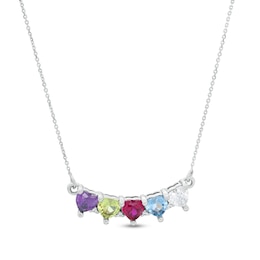 Mother's 4.0mm Heart-Shaped Birthstone and Diamond Accent Curved Bar Necklace (5 Stones)