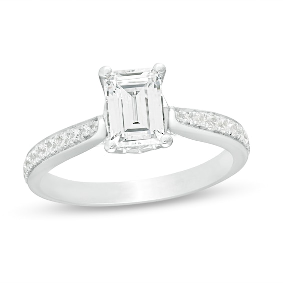 1.26 CT. T.W. Certified Emerald-Cut Diamond Vintage-Style Engagement Ring in 14K White Gold (I/I1)