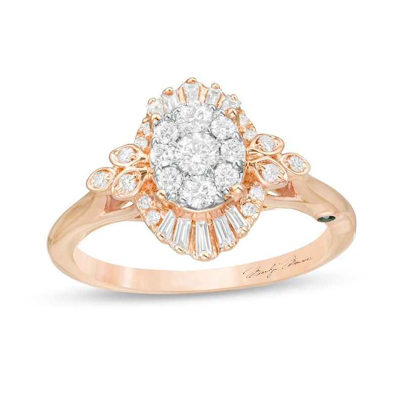 Marilyn Monroe™ Collection 0.45 CT. T.W. Diamond Frame Tri-Sides Engagement Ring in 14K Rose Gold|Peoples Jewellers