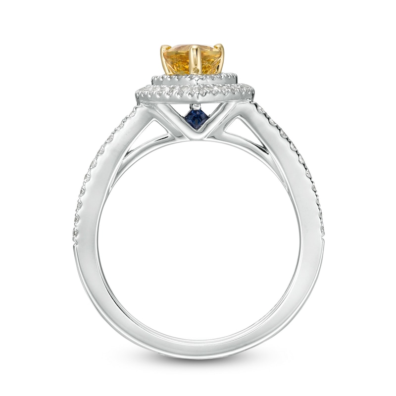 Vera Wang Love Collection Certified Pear-Shaped Sapphire and 0.45 CT. T.W. Diamond Engagement Ring in 14K White Gold