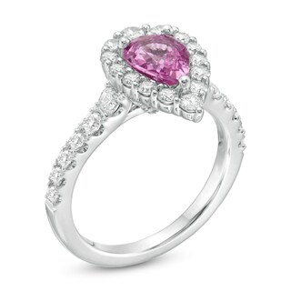 Vera Wang Love Collection Certified Pear-Shaped Pink Sapphire and 0.95 CT. T.W. Diamond Engagement Ring in 14K White Gold