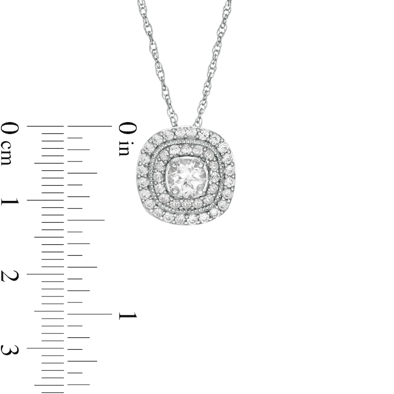 Main Image 2 of 5.0 mm Lab-Created White Sapphire Double Cushion Frame Pendant in Sterling Silver