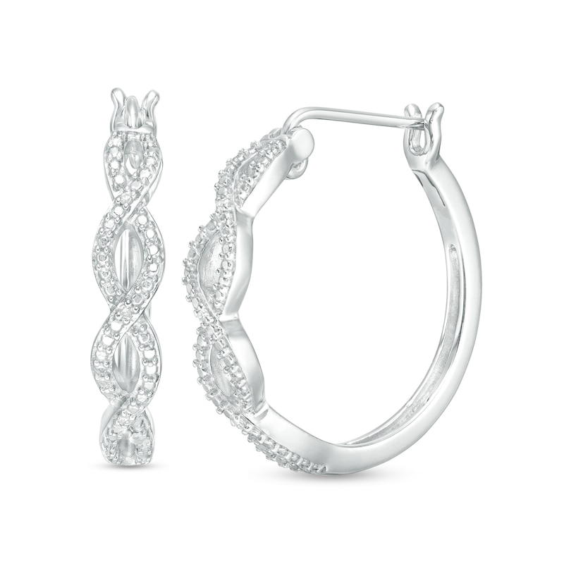 Diamond Accent Loose Braid Hoop Earrings in Sterling Silver|Peoples Jewellers