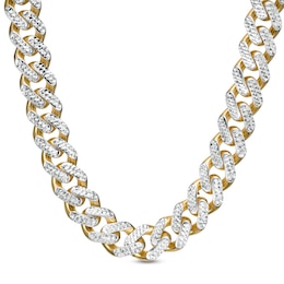 11.3mm Diamond-Cut Curb Chain Necklace in Hollow 14K Two-Tone Gold - 24&quot;