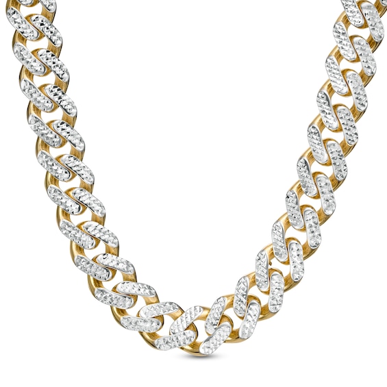 11.3mm Diamond-Cut Curb Chain Necklace in Hollow 14K Two-Tone Gold - 24"