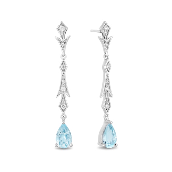 Enchanted Disney Elsa Pear-Shaped Aquamarine and 0.145 CT. T.W. Diamond Frost Drop Earrings in Sterling Silver