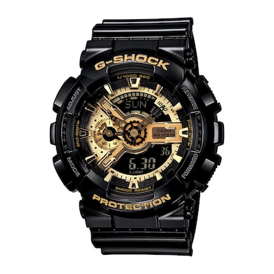 Men's Casio G-Shock Classic Resin Strap Watch with Black and Gold-Tone Dial (Model: GA110GB-1A)