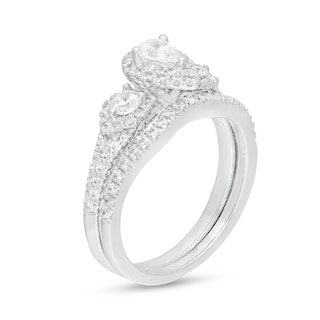 1.10 CT. T.W. Pear-Shaped Diamond Past Present Future® Frame Bridal Set in 14K White Gold