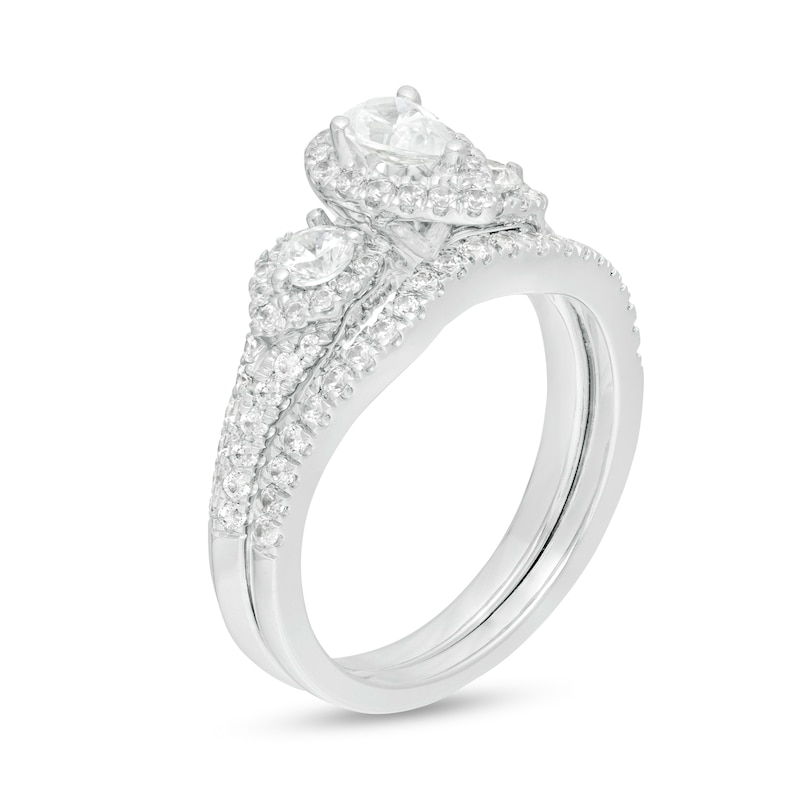 1.10 CT. T.W. Pear-Shaped Diamond Past Present Future® Frame Bridal Set in 14K White Gold|Peoples Jewellers
