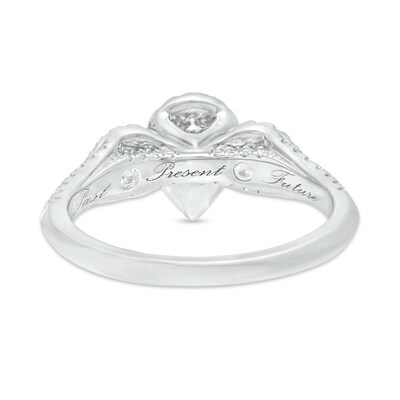 1.10 CT. T.W. Pear-Shaped Diamond Past Present Future® Frame Bridal Set in 14K White Gold